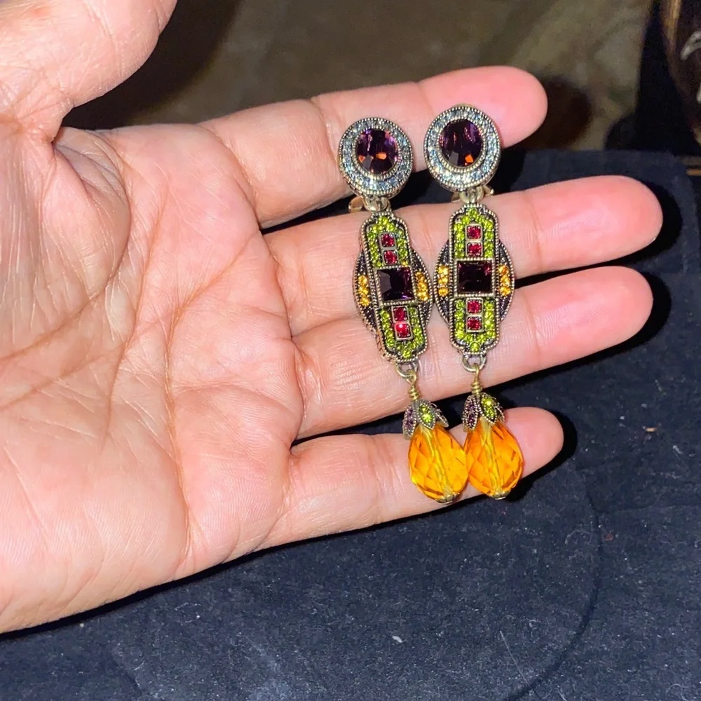 Heidi Daus Elegant Gold and Red Drop Earrings - Picture 6 of 7